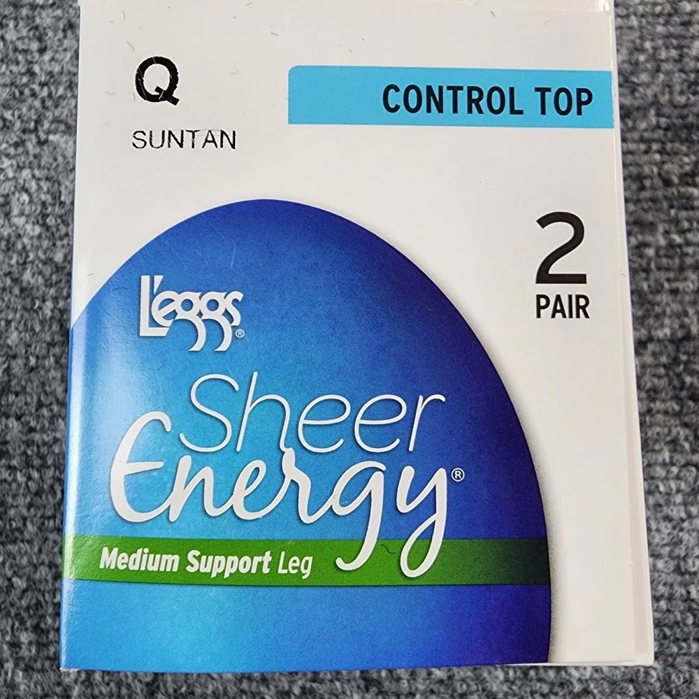 NEW Leggs Sheer Energy Sz Q Pantyhose x2 Suntan Control Top Reinforced Toe 65206